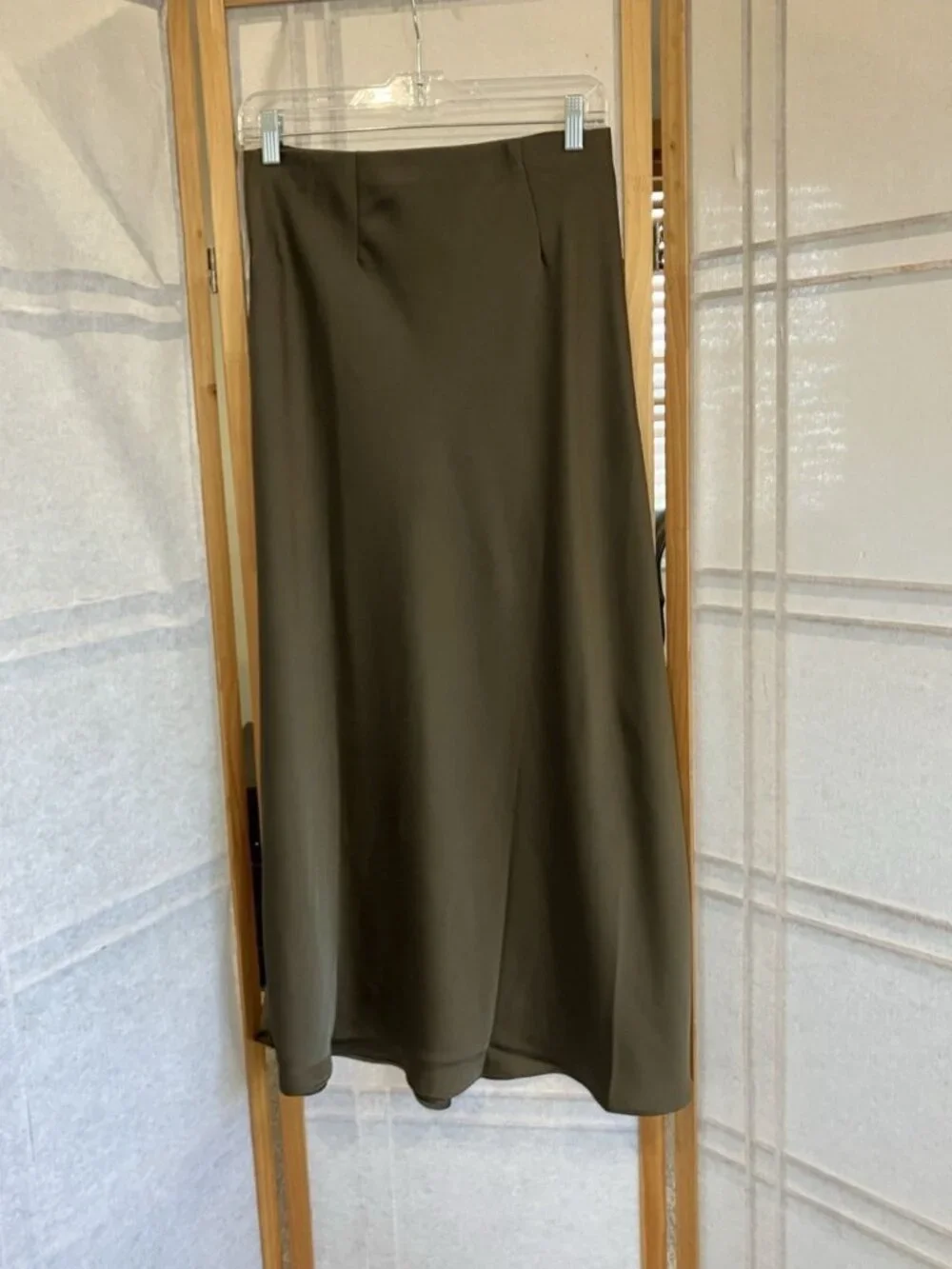 NWT Satin Slip Skirt Olive Green, Small Flowy Chic, Elegant Summer